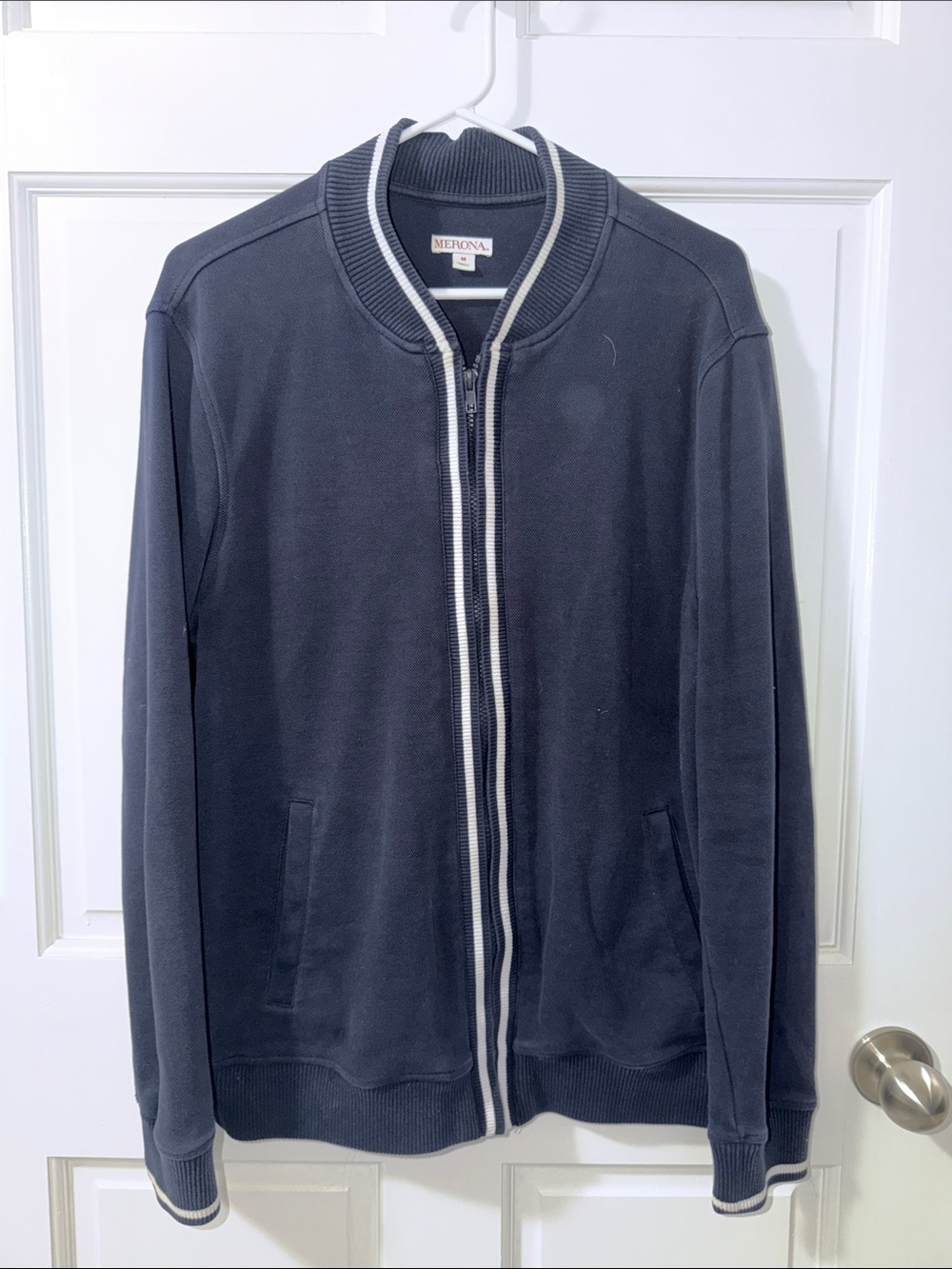 Merona Navy Zip-Up Sweater with White Trim